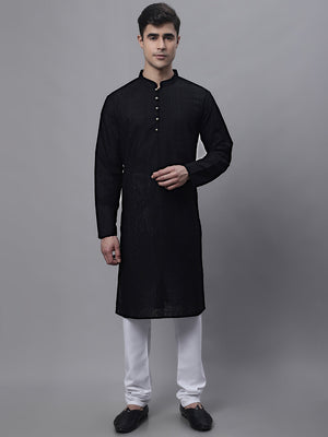 Jompers Men's Black Embroidered Kurta Pajama