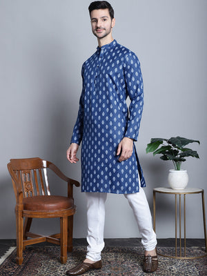 Men's Cotton Floral Printed Kurta Pajama