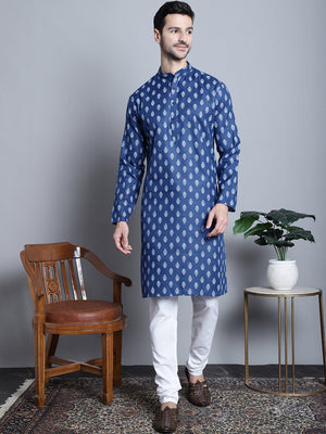 Men's Cotton Floral Printed Kurta Pajama