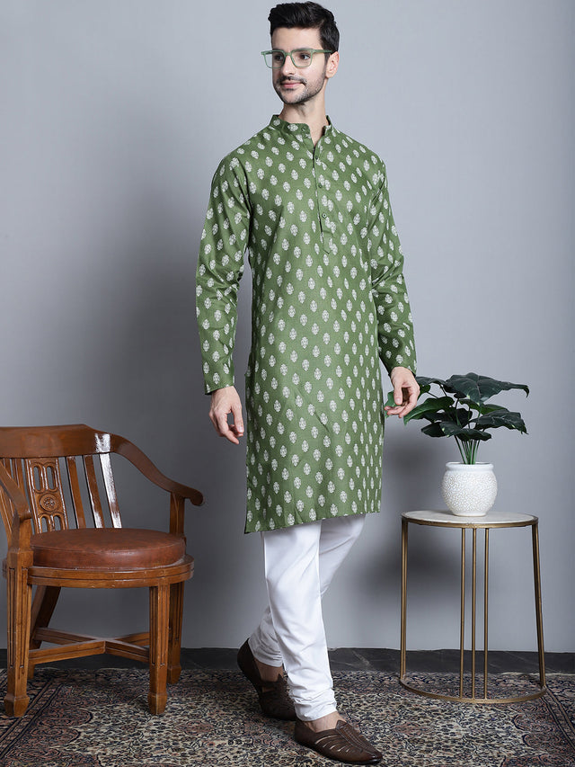 Men's Cotton Floral Printed Kurta Pajama