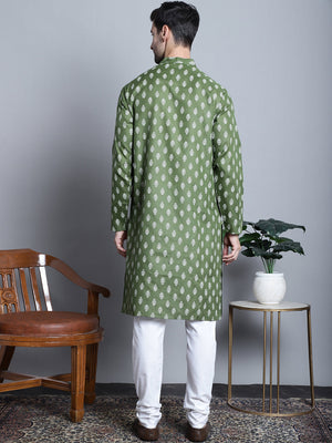 Men's Cotton Floral Printed Kurta Pajama