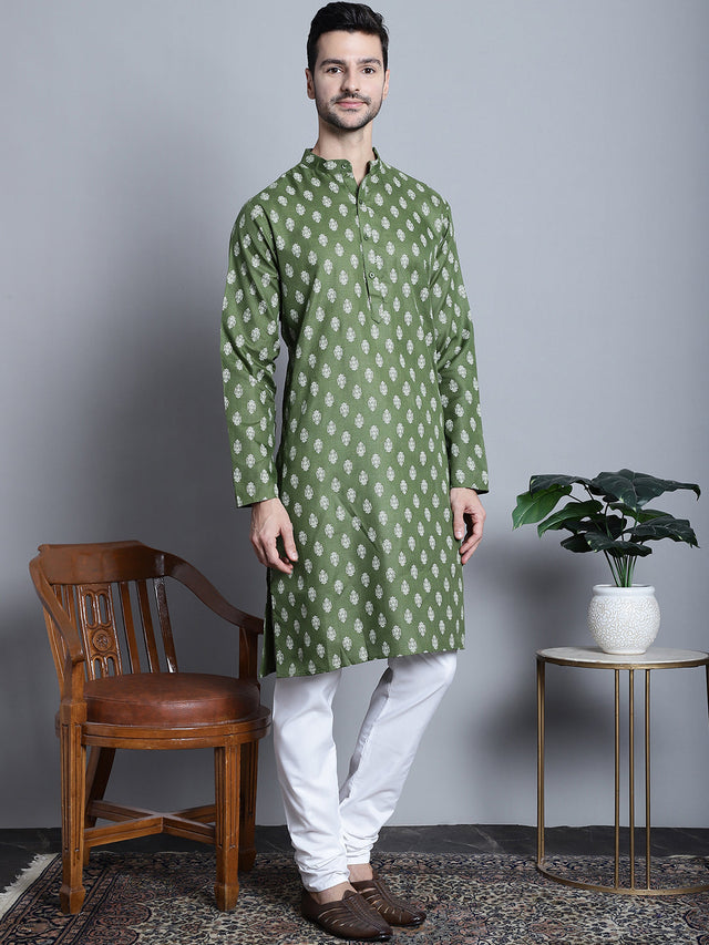 Men's Cotton Floral Printed Kurta Pajama