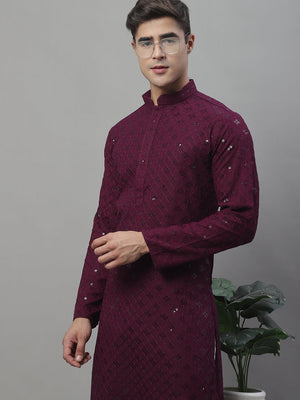 Men's Purple Chikankari Embroidered And Sequin Kurta