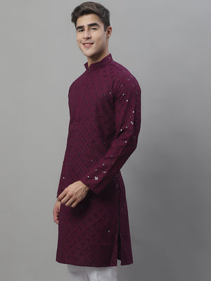 Men's Purple Chikankari Embroidered And Sequin Kurta