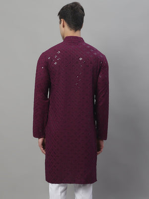 Men's Purple Chikankari Embroidered And Sequin Kurta