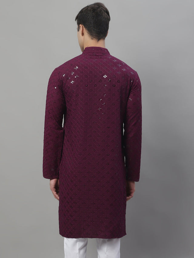 Men's Purple Chikankari Embroidered And Sequin Kurta