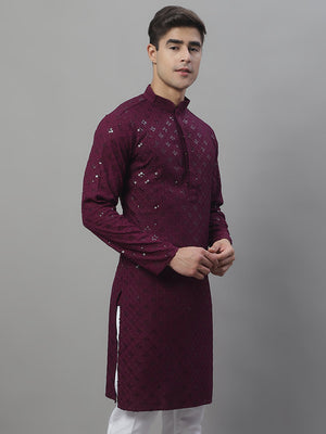 Men's Purple Chikankari Embroidered And Sequin Kurta