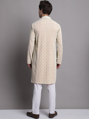 Men's Peach Chikankari Embroidered And Sequin Kurta With Pajama