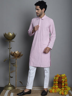 Men's Chikankari Embroidered And Sequin Kurta With Pajama