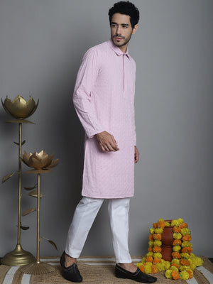 Men's Chikankari Embroidered And Sequin Kurta With Pajama