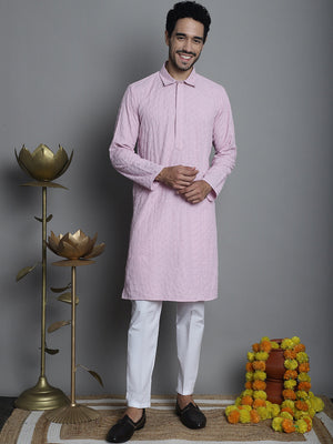 Men's Chikankari Embroidered And Sequin Kurta With Pajama
