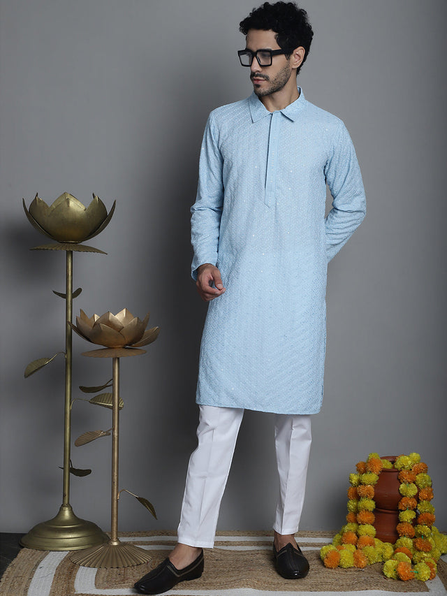 Men's Chikankari Embroidered And Sequin Kurta With Pajama