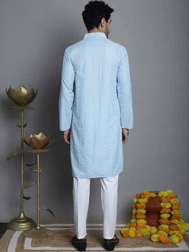 Men's Chikankari Embroidered And Sequin Kurta With Pajama