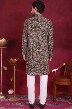 Olive-Green Printed Viscose Rayon Men's Kurta Sets