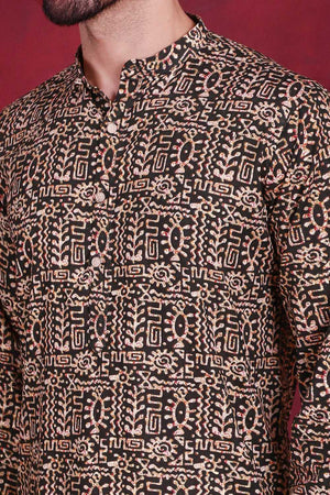 Olive-Green Printed Viscose Rayon Men's Kurta Sets