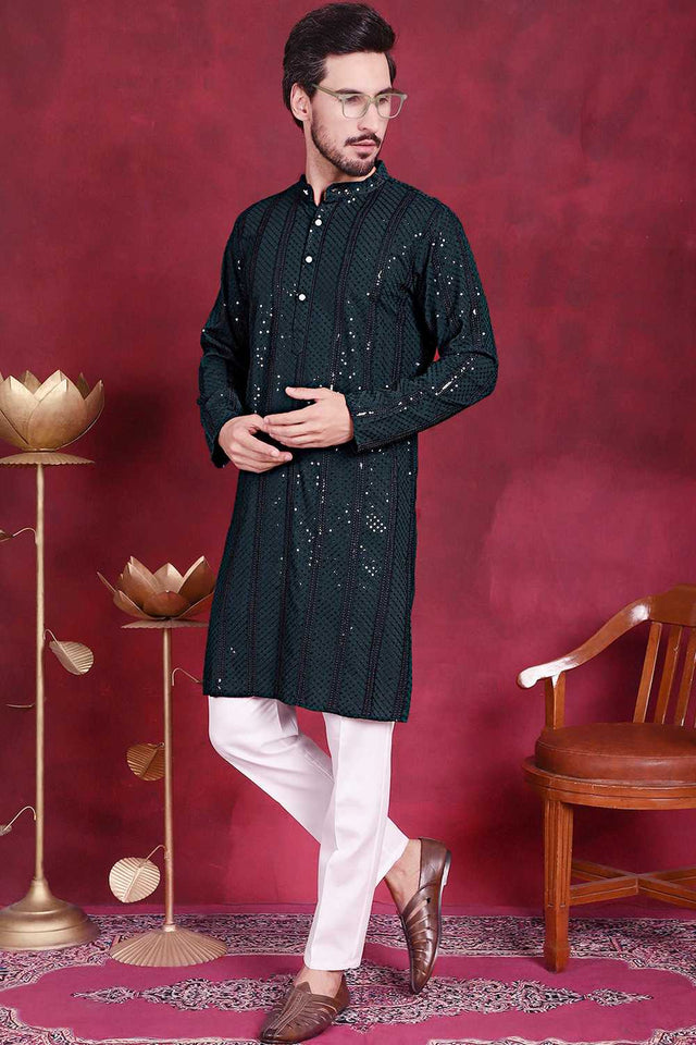 Olive Green Sequins Viscose Rayon Men's Kurta Set (JOKP_P_5015Olive)
