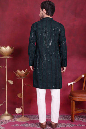Olive Green Sequins Viscose Rayon Men's Kurta Set (JOKP_P_5015Olive)