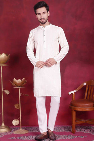 White Sequins Viscose Rayon Men's Kurta Sets