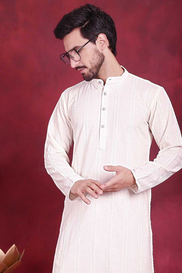 White Sequins Viscose Rayon Men's Kurta Sets