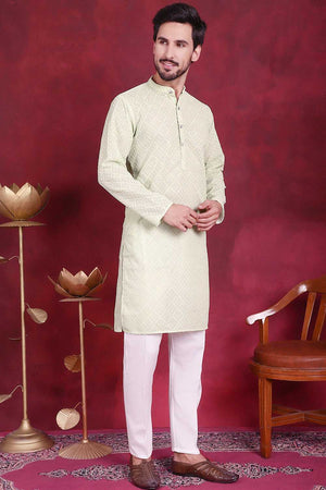 Green Chikankari Georgette Men's Kurta Sets