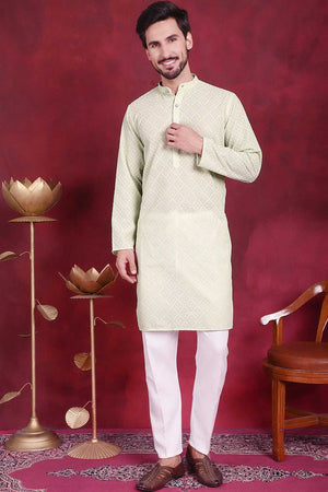 Green Chikankari Georgette Men's Kurta Sets