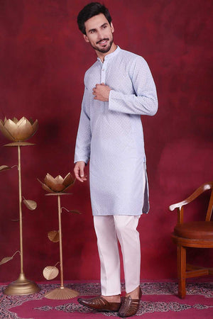 Blue Chikankari Georgette Men's Kurta Sets