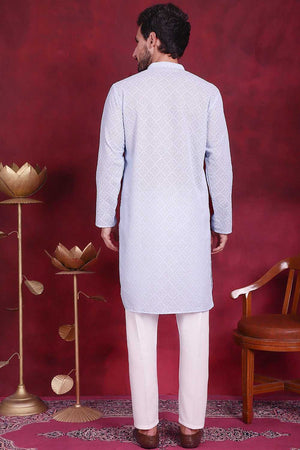 Blue Chikankari Georgette Men's Kurta Sets