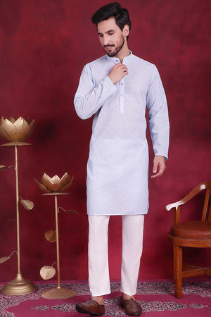 Blue Chikankari Georgette Men's Kurta Sets