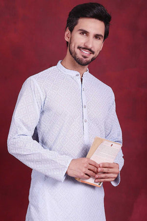 Blue Chikankari Georgette Men's Kurta Sets