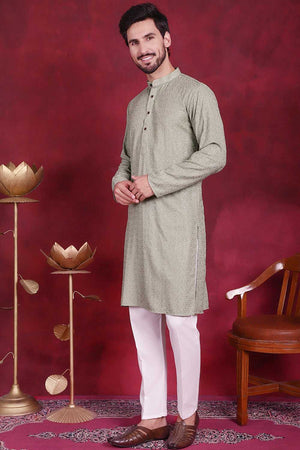 Green Chikankari Viscose Rayon Men's Kurta Sets
