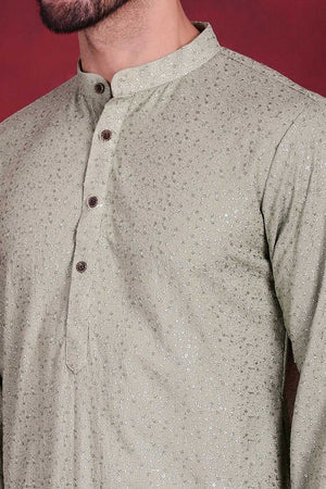 Green Chikankari Viscose Rayon Men's Kurta Sets