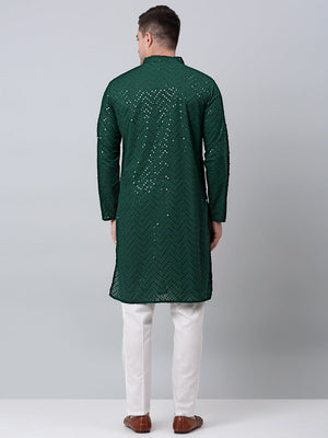 Men Olive Green Embroidered Sequined Kurta With Churidar (JOKP_P_680Olive)