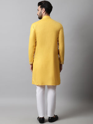 Men Yellow Embroidered Mirror Work Kurta With Churidar