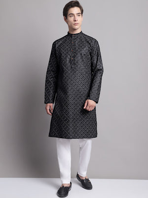 Men's Black Printed Pure Cotton Kurta Pajama Set