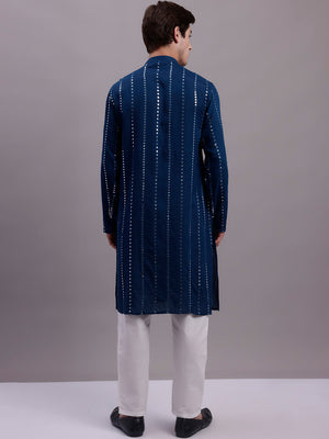 Men's Embroidered Mirror Work Kurta Pajama Set (JOKP_P_694Peacock)