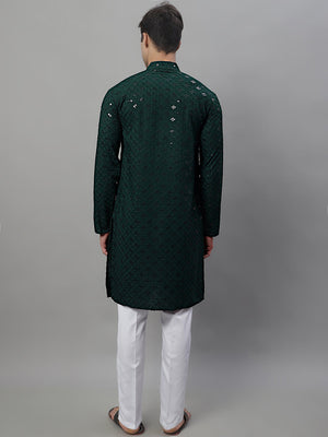 Men's Olive Green Chikankari Embroidered And Sequin Kurta With Pajama