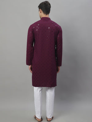 Men's Purple Chikankari Embroidered And Sequin Kurta With Pajama