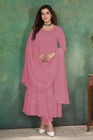 Pink Sequin Georgette Kurti Pant Set