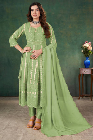 Green Sequin with Embroidered Georgette Kurti Pant Set