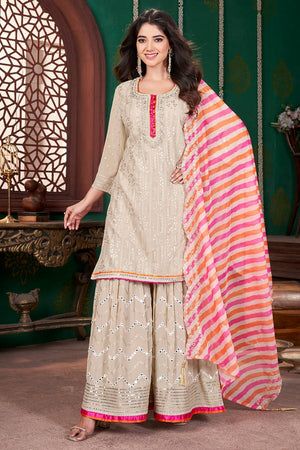 Multi Color Sequin With Embroidered Georgette Palazzo Suits
