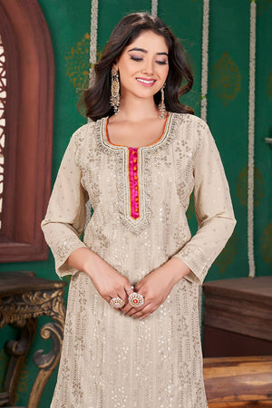 Multi Color Sequin With Embroidered Georgette Palazzo Suits