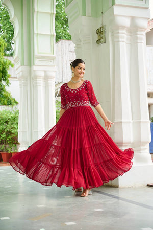 Maroon Embroidered Georgette Gown