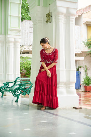 Maroon Embroidered Georgette Gown