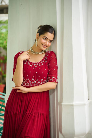 Maroon Embroidered Georgette Gown