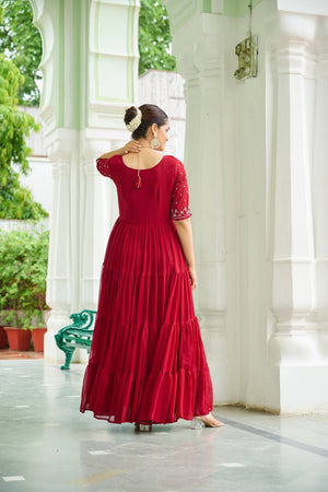 Maroon Embroidered Georgette Gown