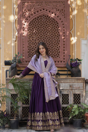 Violet Embroidered Georgette Gown