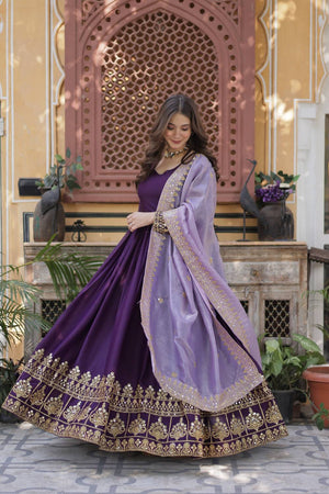 Violet Embroidered Georgette Gown
