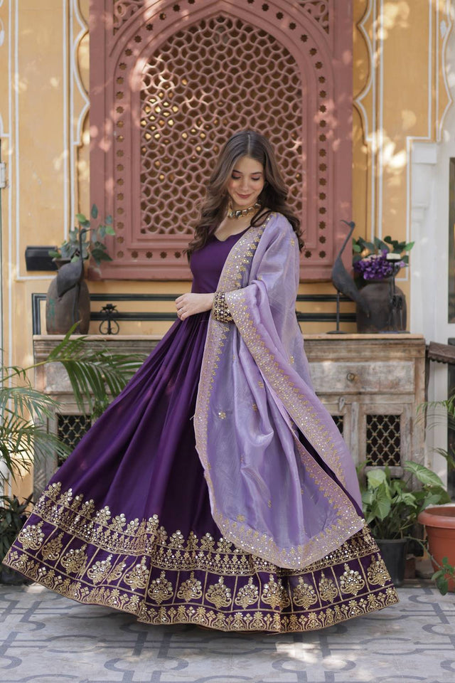 Violet Embroidered Georgette Gown