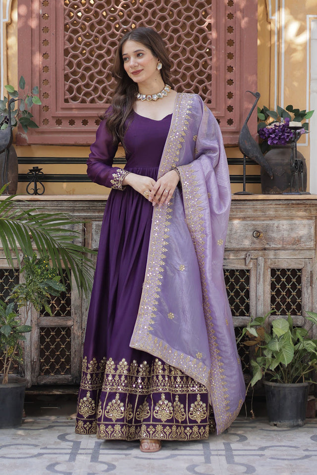 Violet Embroidered Georgette Gown