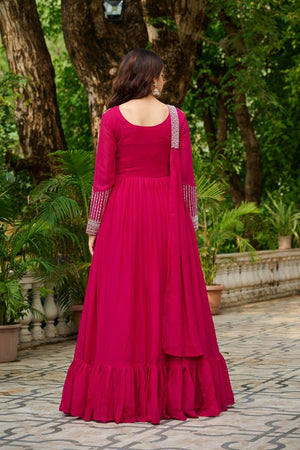 Pink Sequin With Embroidered Georgette Gown